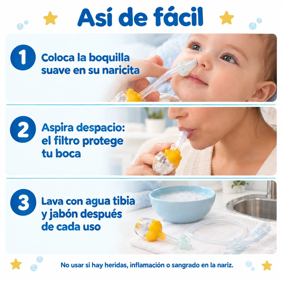 Cómo usar el Aspirador Nasal OWAWA en 3 pasos